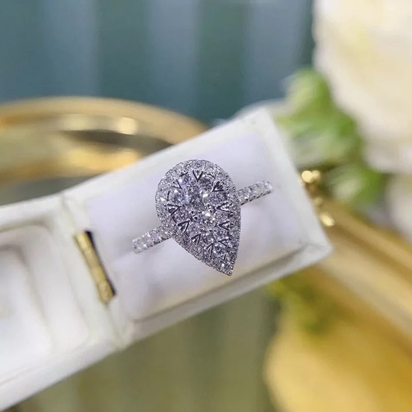 New Women’s Delicate 925 Silver Pear cut Diamond Ring - Picture 5 of 6